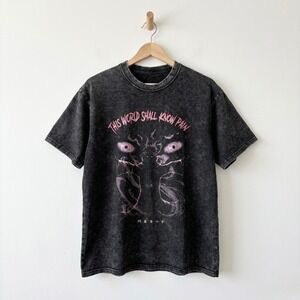 Naruto Pain Graphic T-Shirt Mens Large Acid Wash Black World Shall Know Pain